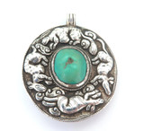 Handmade Repoussé Sterling Silver Tibetan/Nepalese Turquoise & Coral Amulet 43g