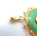 Vintage 20ct Yellow Gold & Apple Green Jadeite Jade RuYi 如意 Pendant 8.7g