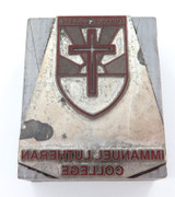 Vintage Solid Metal Printers Die, Mold, Logo. Immanuel Lutheran College, Buderim