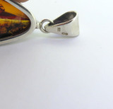 Vintage Handmade Sterling Silver Teardrop Amber Resin Pendant 14.5g