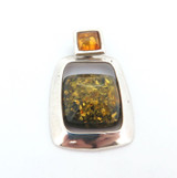 Vintage Handmade Modern Style Sterling Silver & Amber Resin Pendant 6.9g