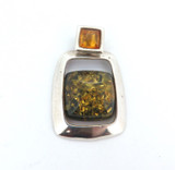 Vintage Handmade Modern Style Sterling Silver & Amber Resin Pendant 6.9g