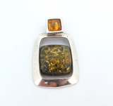 Vintage Handmade Modern Style Sterling Silver & Amber Resin Pendant 6.9g