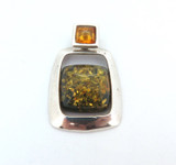 Vintage Handmade Modern Style Sterling Silver & Amber Resin Pendant 6.9g