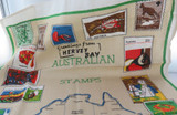 Great Condition Vintage “Greetings from Hervey Bay” Australian Stamps Tea Towel.