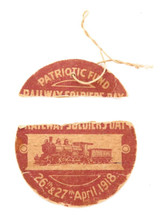 Super Rare WW1 April 1918 Patriotic Fund Railway Soldiers Day Cardboard Tag.