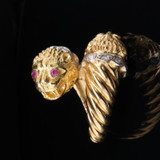 Vintage Ruby & Diamond Set 18ct Yellow Gold Lalounis Rams Ring Size Q Val $9500