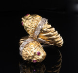 Vintage Ruby & Diamond Set 18ct Yellow Gold Lalounis Rams Ring Size Q Val $9500