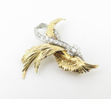 Vintage 18k Two Tone 0.39ct G VS Diamond Set Fern Leaf Shaped Brooch Val 3900