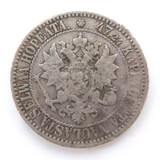 1865 Finland 2 Markkaa .868 Silver Coin. Specs 27.3mm 10.2g.