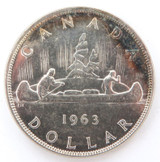 1963 Canada Canadian $1 .800 Silver 35.8mm 23.3 grams. Toning & Possibly Cleaned