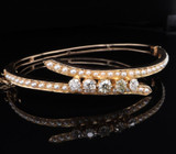 Antique 1.01ct Old Cut Diamond & Pearl Set 14ct Gold Hinged Bangle Val $8200