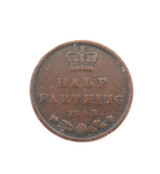 1843 English Half 1/2 Farthing Copper Coin. 2.3 grams 17.7mm.