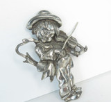 Vintage Figural Chromed Metal Brooch of a Child with Violin