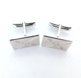 Stylish Vintage Rectangular Sterling Silver Cufflinks Flower Motif 9.8g