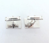 Stylish Vintage Rectangular Sterling Silver Cufflinks Flower Motif 9.8g