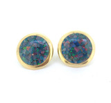 Vintage 14ct Yellow Gold & Multicolour Opal Mosaic Earrings 4.7g