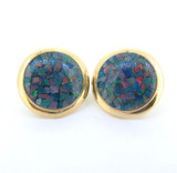 Vintage 14ct Yellow Gold & Multicolour Opal Mosaic Earrings 4.7g