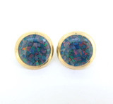 Vintage 14ct Yellow Gold & Multicolour Opal Mosaic Earrings 4.7g