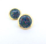 Vintage 14ct Yellow Gold & Multicolour Opal Mosaic Earrings 4.7g