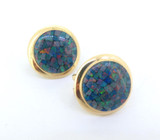 Vintage 14ct Yellow Gold & Multicolour Opal Mosaic Earrings 4.7g