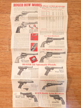 Large Ruger 1974 Catalog of Ruger Firearms Poster. Rifle, Revolvers, Pistols