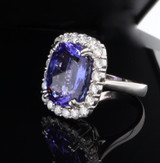 12.4ct Violet Blue Tanzanite & 1.60ct VS Diamond Halo 18ct Gold Ring Val $31100