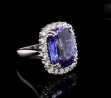 12.4ct Violet Blue Tanzanite & 1.60ct VS Diamond Halo 18ct Gold Ring Val $31100