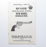 1976 Instruction Manual for Ruger Stainless Steel New Model Single-Six