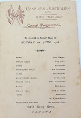 RARE June 1908, Canadian Australian Line RMS “Manuka” Concert Programme