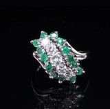 Vintage 0.50cttw Diamond & Emerald Set 14ct White Gold Ring Size M1/2 Val $4970