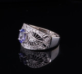 Vintage Tanzanite & Diamond 14ct White Gold Cocktail Ring Size N1/2 Val $4750