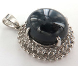 STUNNING / LARGE 14CT WHITE GOLD, DIAMOND & SYNTHETIC SAPPHIRE PENDANT VAL $2800