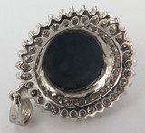 STUNNING / LARGE 14CT WHITE GOLD, DIAMOND & SYNTHETIC SAPPHIRE PENDANT VAL $2800