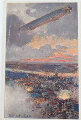 3 x WW1 German Zeppelin Bombing Raids Colour Postcards