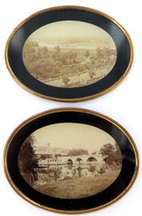 Late 1800s Pair Small Oval Shaped Real Photo Wall Hangings.