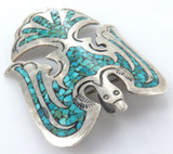 Quality .870 Silver & Turquoise Native American Indian / Central America Brooch.