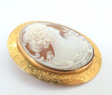 Beautiful 10ct Yellow Gold & Decoratively Carved Agate Cameo Pendant Brooch 9.9g