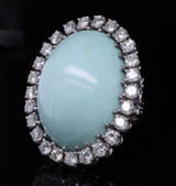 Vintage GIA cert Turquoise & 2.89ct H VS Diamond Halo 14ct Gold Ring Val $15180