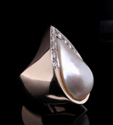 Vintage Mabe Cultured Pearl & Diamond Set 14ct Gold Ring Size H Val $4510