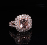 A Beautiful 14ct Rose Gold 8x8mm Morganite 0.85ct Diamond Halo Ring L Val $9540