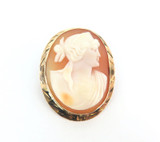 Beautiful Vintage 10ct Yellow Gold Agate Cameo Portrait Brooch 5.91g
