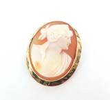 Beautiful Vintage 10ct Yellow Gold Agate Cameo Portrait Brooch 5.91g