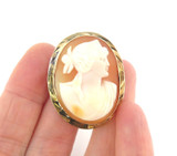 Beautiful Vintage 10ct Yellow Gold Agate Cameo Portrait Brooch 5.91g