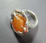 Modernist Organic Sterling Silver & Mexican Fire Opal Heavy Sculptural Ring 32g