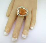 Modernist Organic Sterling Silver & Mexican Fire Opal Heavy Sculptural Ring 32g