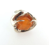 Modernist Organic Sterling Silver & Mexican Fire Opal Heavy Sculptural Ring 32g