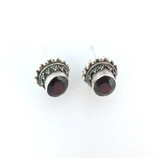 Decorative Sterling Silver & 9x7mm Faceted Garnet Earring Studs 6.2g