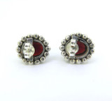 Decorative Sterling Silver & 9x7mm Faceted Garnet Earring Studs 6.2g