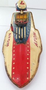 1950s Super Rare Japanese Japan Marusan Toys SAN Tinplate “ATOM” Speedboat.